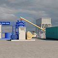 Outdoor Industrial Equipment Setup With Blue Green Machinery Yellow Conveyor And White Tower