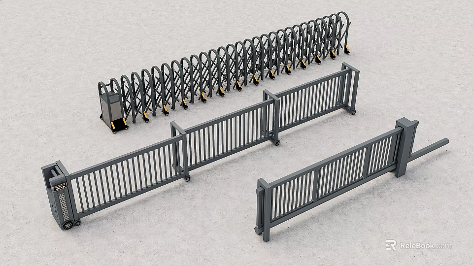 Retractable And Fixed Metal Fencing With Rail Design And Stable Base 3d model 