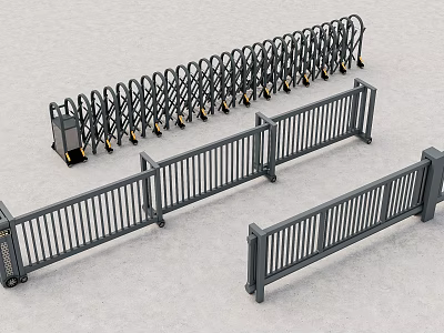 Retractable And Fixed Metal Fencing With Rail Design And Stable Base 3d model