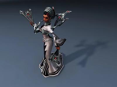 Mythical Game and Movie Character in White Black Outfit With Ornate Headdress and Staff 3d model