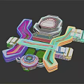 Futuristic Architectural Design 3D Model With Complex Interconnected Structure Blue White Accents And Green Areas