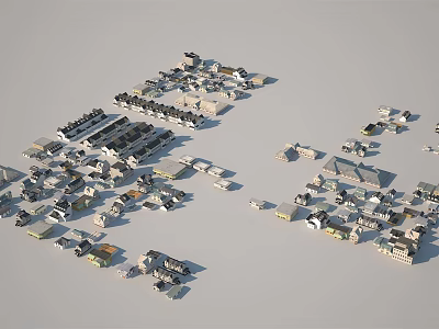 Various Styles Small House Models Scattered on Gray Background Displayed with Different Roof Designs 3d model
