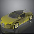 Yellow Bugatti Sports Car With Black Roof Rear Spoiler And Sleek Surface Shiny Black Wheels