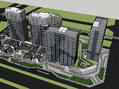 Modern High rise Office Building Complex With Green Spaces And Pathways 3d model