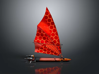 Unique Red Honeycomb Pattern Sailboat With Brown Hull And Modern Design 3d model