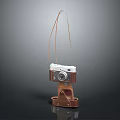 Retro Digital Camera With Brown Leather Protective Case And Adjustable Shoulder Strap