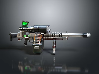 Futuristic Metallic Weapon With Green Light Scope Magazine And Detailed Barrel 3d model