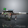 Futuristic Metallic Weapon With Green Light Scope Magazine And Detailed Barrel