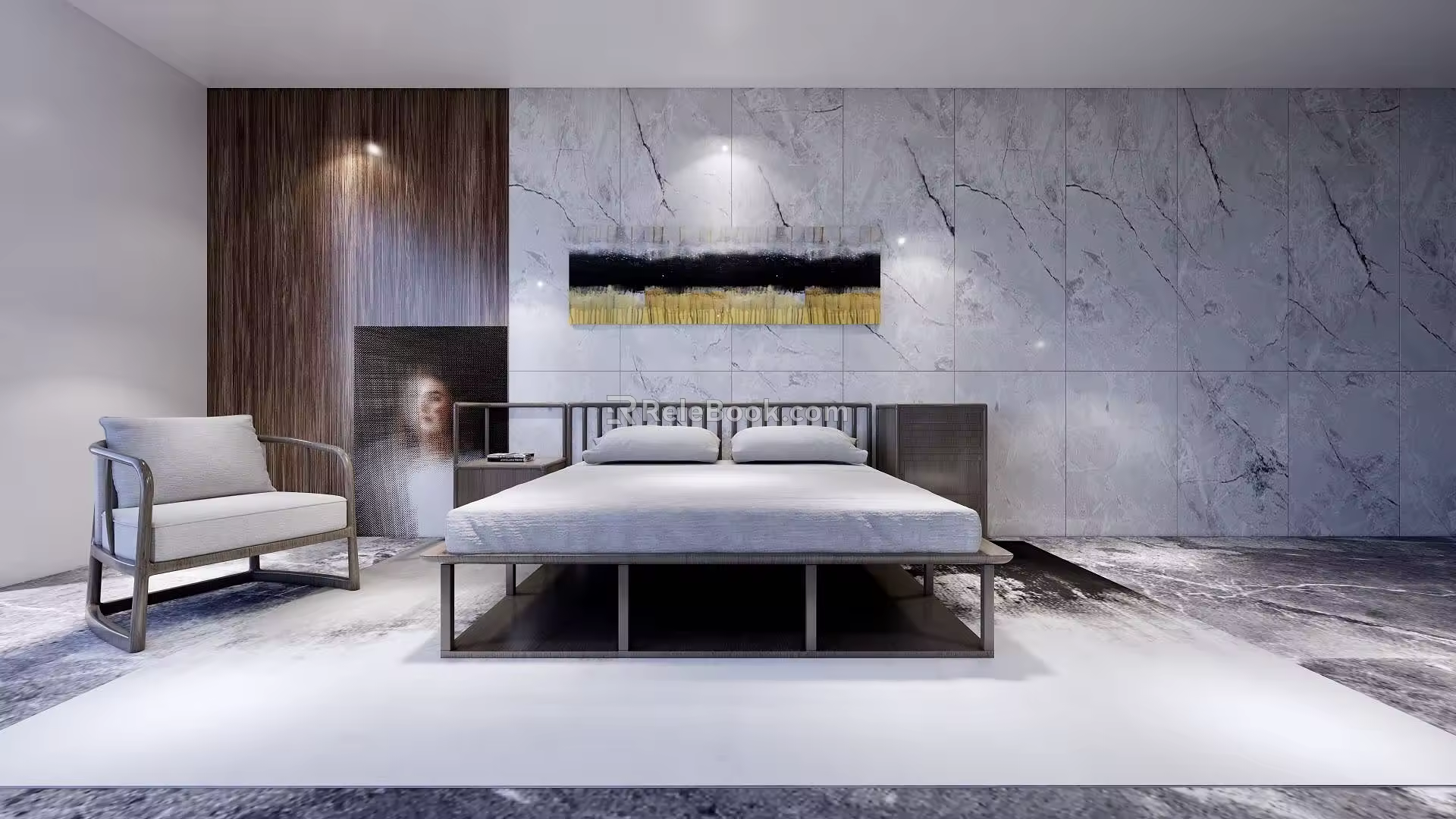 New Chinese background double bed 3d model