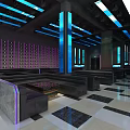 Modern Bar Interior With Stage Lighting Large Screens And Sofas 3d model
