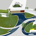 Modern Garden Landscape Design With Winding Paths Water Features And Green Lawns