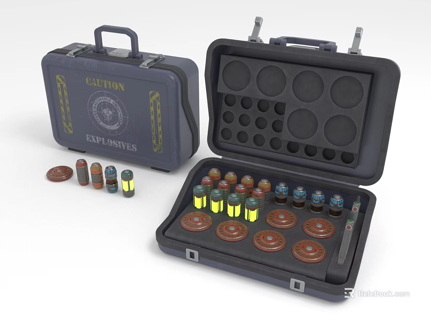 Open Captain Explosives Case With Ammunition Rounds And Storage Containers 3d model 