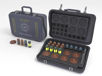Open Captain Explosives Case With Ammunition Rounds And Storage Containers 3d model