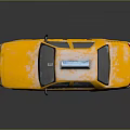 Yellow NYC Taxi Model With Blue Roof Sign Stained Body And Reflection