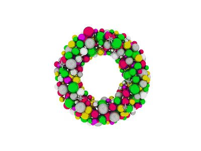 Circular Furniture Decorative Wreath Adorned With Colorful Balls And Stars For Home 3d model