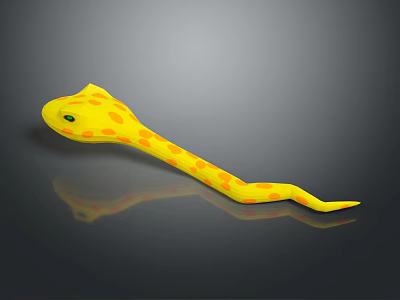 Yellow Snake With Orange Spots 3D Model On Dark Background With Reflection 3d model