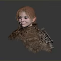 Woman With Red Hair In Fur Clothing And Metal Armor 3D Sculpture