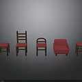 Varied Furniture Set With Different Style Chairs Pink Sofa And Wooden Stools On Grey Background