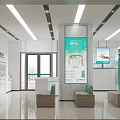 Modern Bank Interior Open Space Design With Green Elements Display Screens And Service Counters 3d model