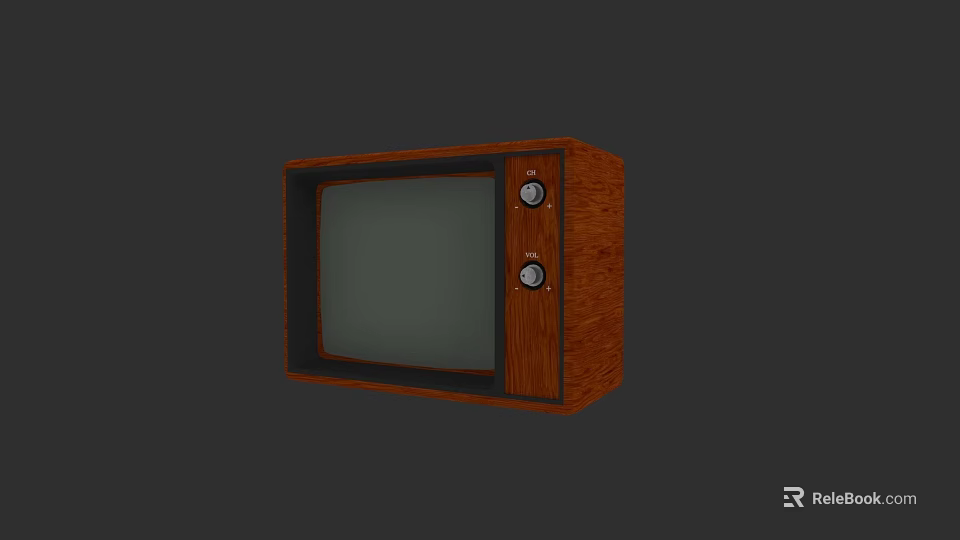 Vintage Television with Wooden Case Two Knobs and Gray Screen 3d model 