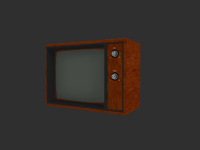 Vintage Television with Wooden Case Two Knobs and Gray Screen 3d model
