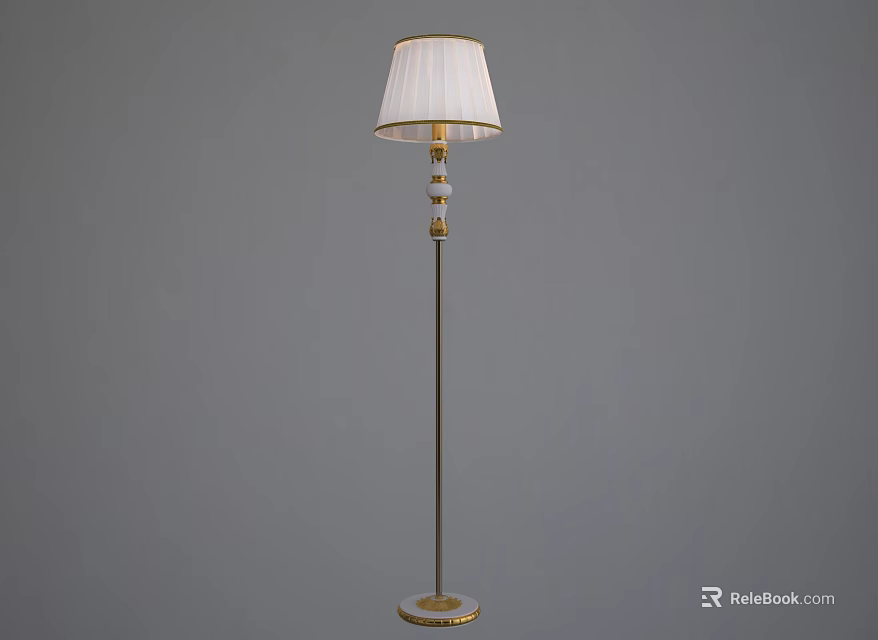Elegant Floor Lamp With White Lampshade Metal Pole And Decorative Base 3d model 