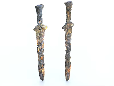 Two Rusty Ancient Iron Swords As Historical Weapons Display Details 3d model