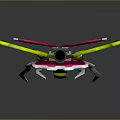 Futuristic Cosmic Spaceship With Green Pink Wings Thruster And Sharp Structures