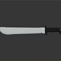 Serrated Blade Knife With Black Handle And Reflection On Smooth Black Surface