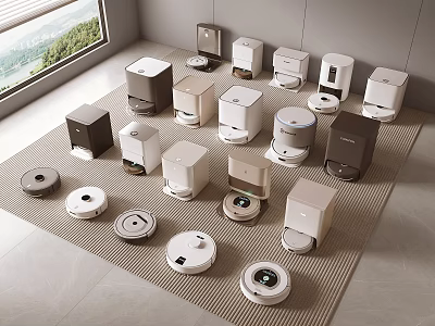 Smart Machines Featuring Robotic Vacuums Smart Appliances Various Colors And Different Styles In Indoor 3d model