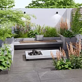 Courtyard Garden with Lush Green Plants Trees Stone Slab Flooring and Outdoor Seating