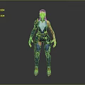 Fantasy Female Warrior Character In Blue And Purple Armored Outfit With Decorative Patterns