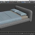 Modern Upholstered Double Bed With Gray Frame Light Blue Sheet And Pillows