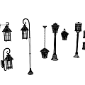 Assorted Decorative Lighting Fixture Set Featuring Pendant Wall and Post Lamps 3d model