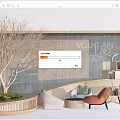 Modern Lounge Area with Comfortable Sofa Armchairs Indoor Tree and Mountain Sea Wall Design