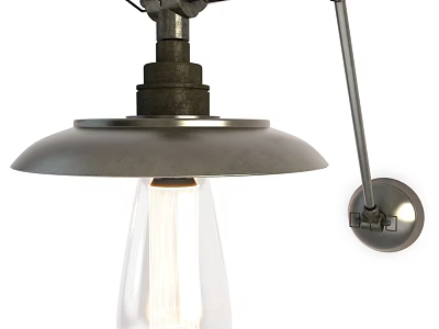 Industrial Style Wall Lamp With Metal Arm Shade And Vintage Clear Illuminated Bulb 3d model