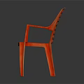 Orange Plastic Leisure Chair with Armrests and Striped Backrest for Indoor Outdoor Use