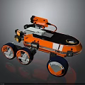 Orange Robotic Vehicle With Four Wheels Mechanical Arm And Sensor Equipment
