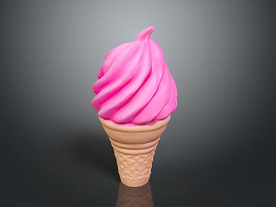 Pink Swirl Ice Cream In Waffle Cone With Creamy Texture And Vibrant Color 3d model