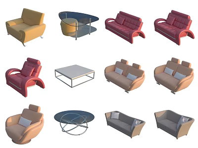 Modern Stylish Sofa Coffee Table Set With Various Colors And Living Room Furniture Design 3d model