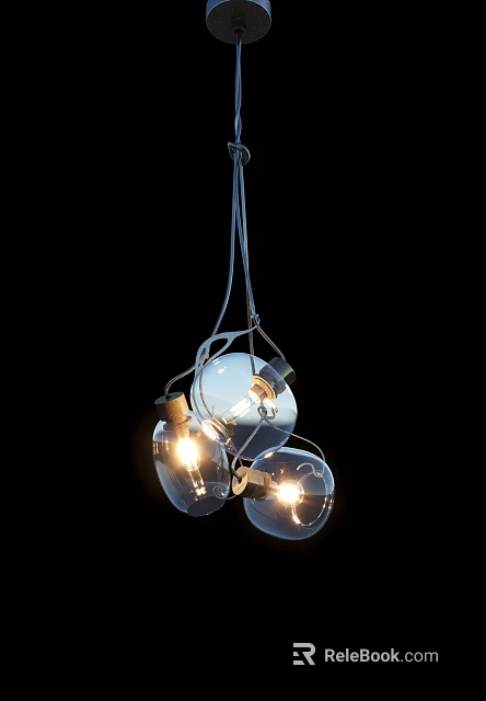 Modern Clustered Chandelier With Transparent Glass Glowing Bulbs And Contemporary Design 3d model 