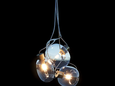 Modern Clustered Chandelier With Transparent Glass Glowing Bulbs And Contemporary Design 3d model