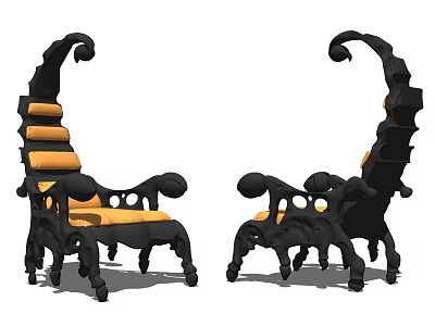 Artistic Single Chair With Black Frame Yellow Cushion And Decorative Armrests 3d model