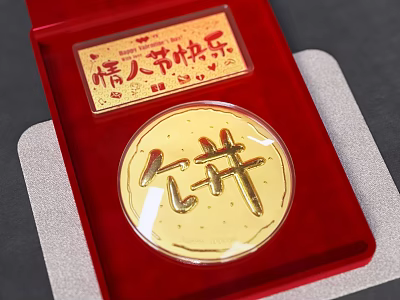 Toy Gift Shop Special Valentine's Day Golden Circular Gift in Red Box 3d model