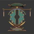 Traditional Architectural Decorative Ornament With Green Carving Gold Frame Roof Like Structure And Tassels