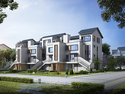 Modern Townhouses Architectural Design With Landscaping 3d model