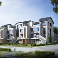 Modern Townhouses Architectural Design With Landscaping 3d model