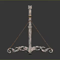 3D Rendered Metal Sculpture Carving With Intricate Curved Chains And Shiny Surface