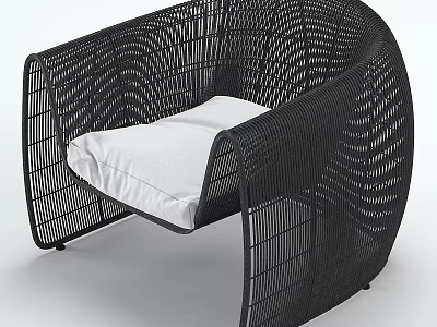 Outdoor Leisure Chair with Black Woven Structure and White Soft Cushion 3d model