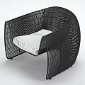 Outdoor Leisure Chair with Black Woven Structure and White Soft Cushion